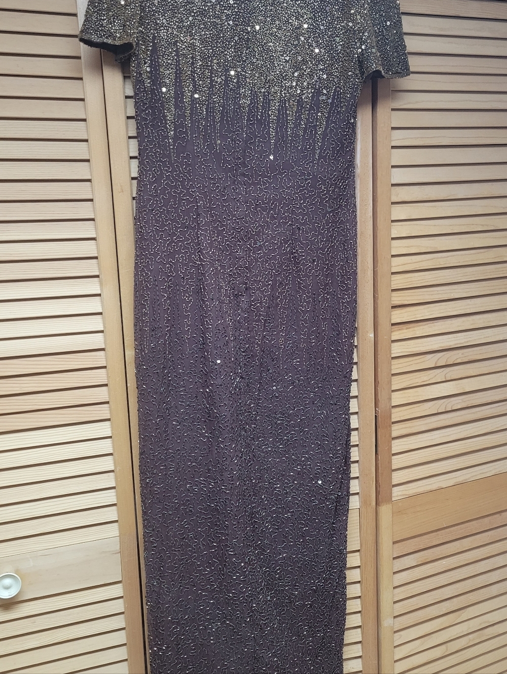 Elegant Brown Gold Sequin Maxi Dress